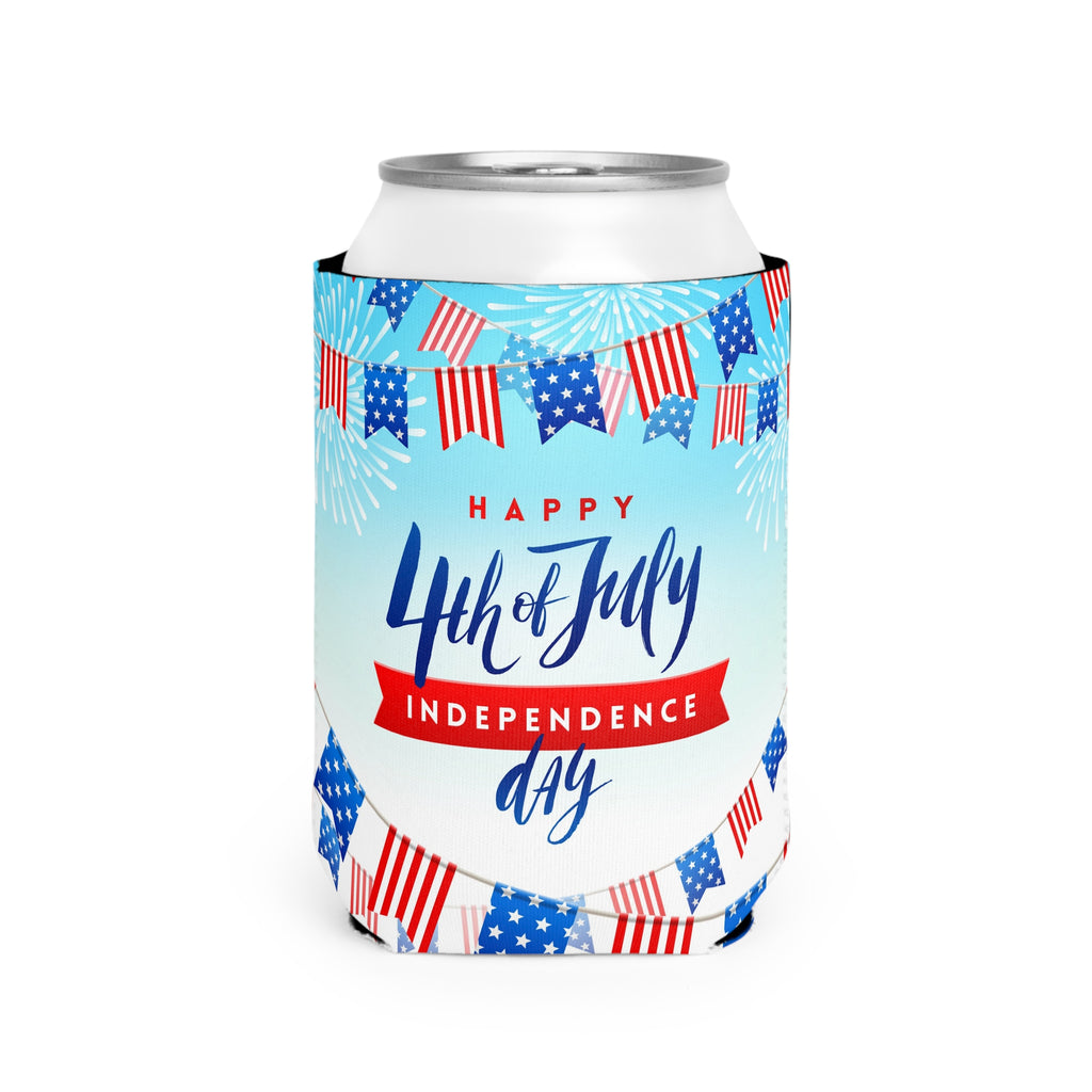 4th of July Can Cooler Sleeve – Independence Day Flag Bunting Koozie