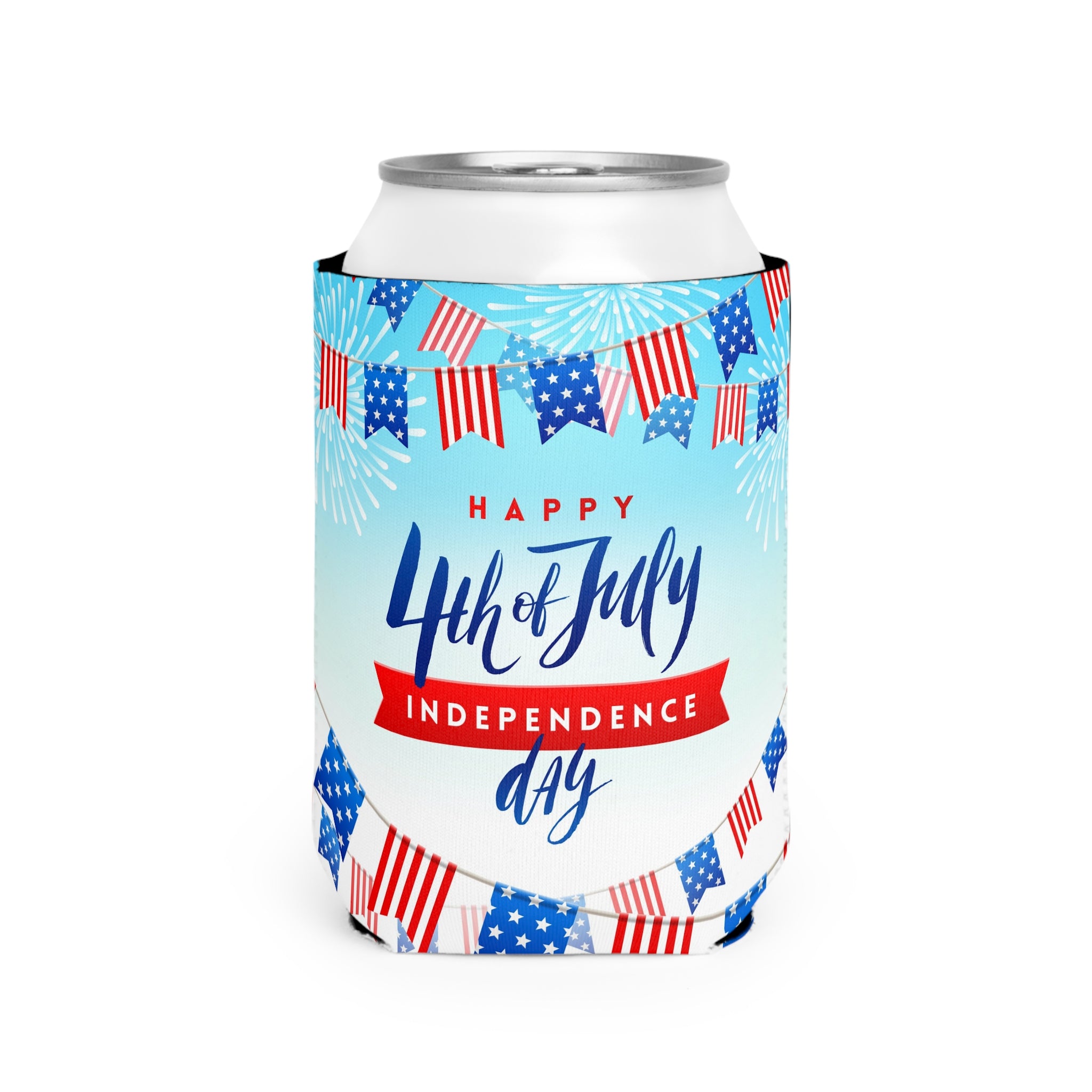 4th of July Can Cooler Sleeve – Independence Day Flag Bunting Koozie