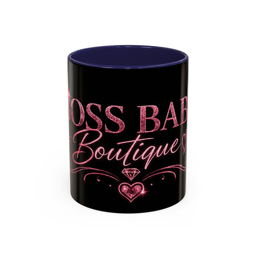 Boss Babe Boutique Coffee Mug — Pink Glitter Script Accent Mug (11/15oz)
