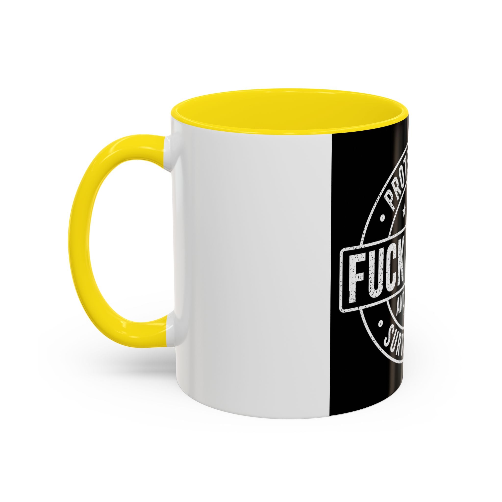 Coffee Mug — "Protected by Surveillance: Fuck Around and Find Out" Black Accent