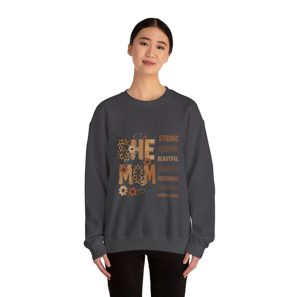 She Mom floral leopard typography Sweatshirt | inspirational mom quote