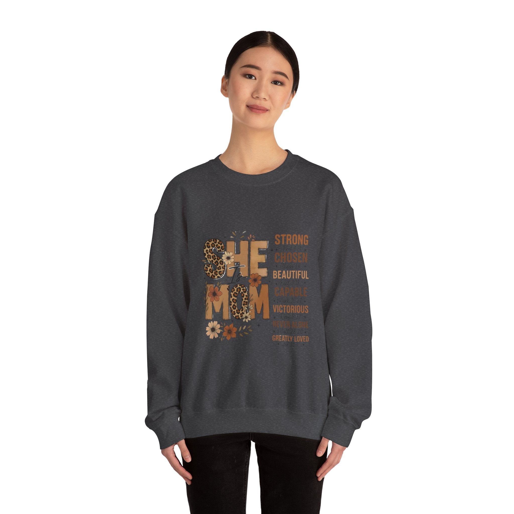 She Mom floral leopard typography Sweatshirt | inspirational mom quote