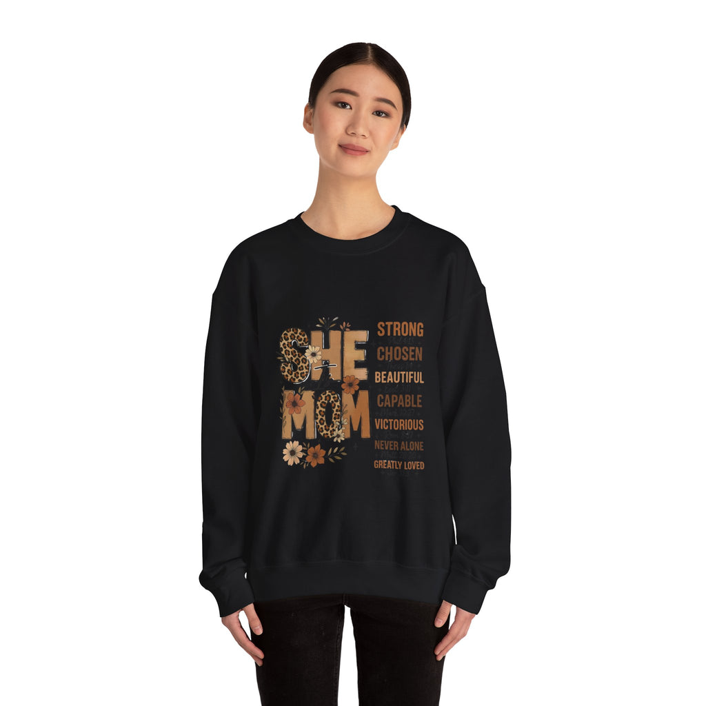 She Mom floral leopard typography Sweatshirt | inspirational mom quote