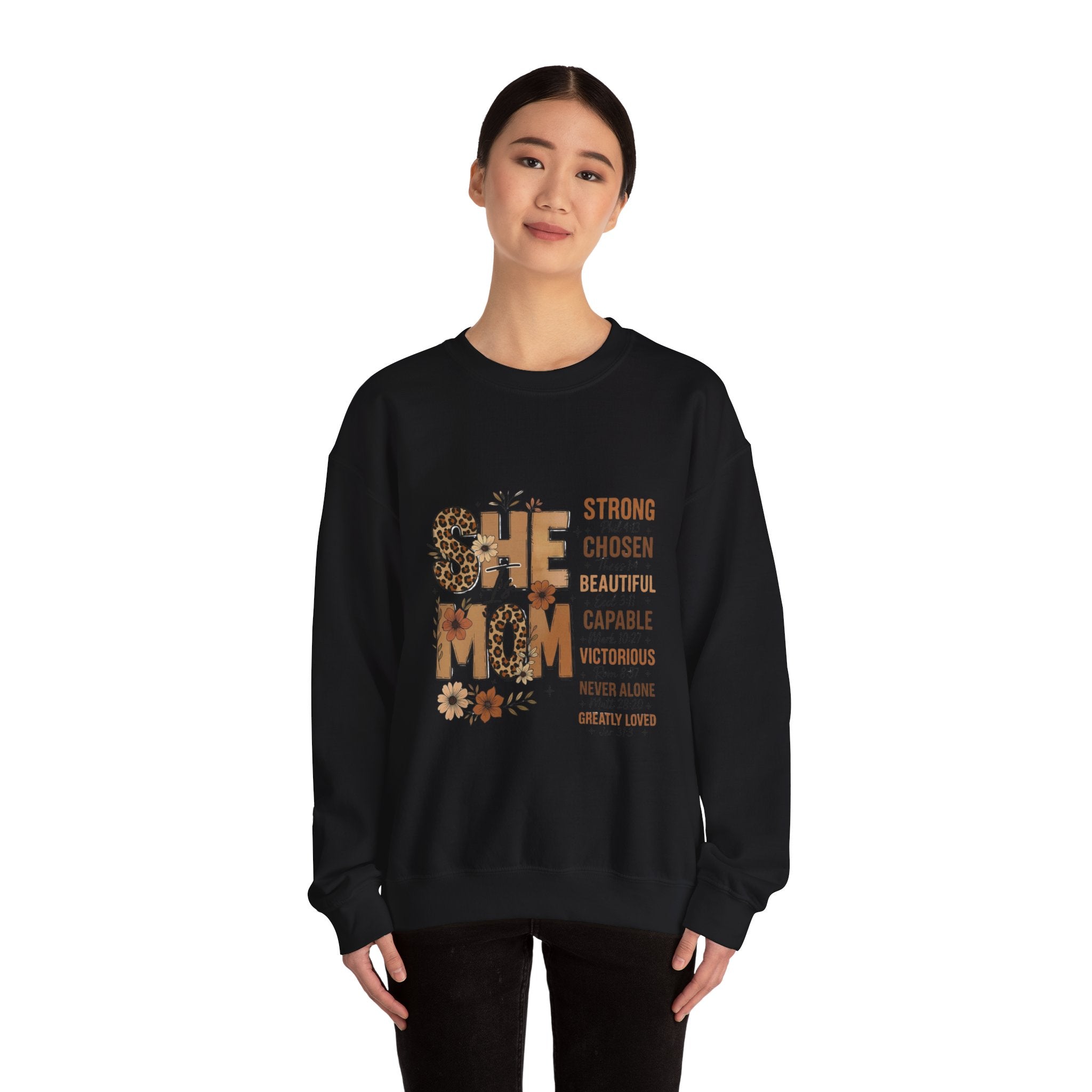 She Mom floral leopard typography Sweatshirt | inspirational mom quote
