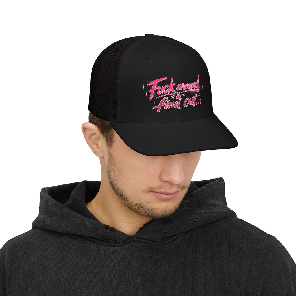 Trucker Cap — "F*** Around & Find Out" Pink Script Snapback