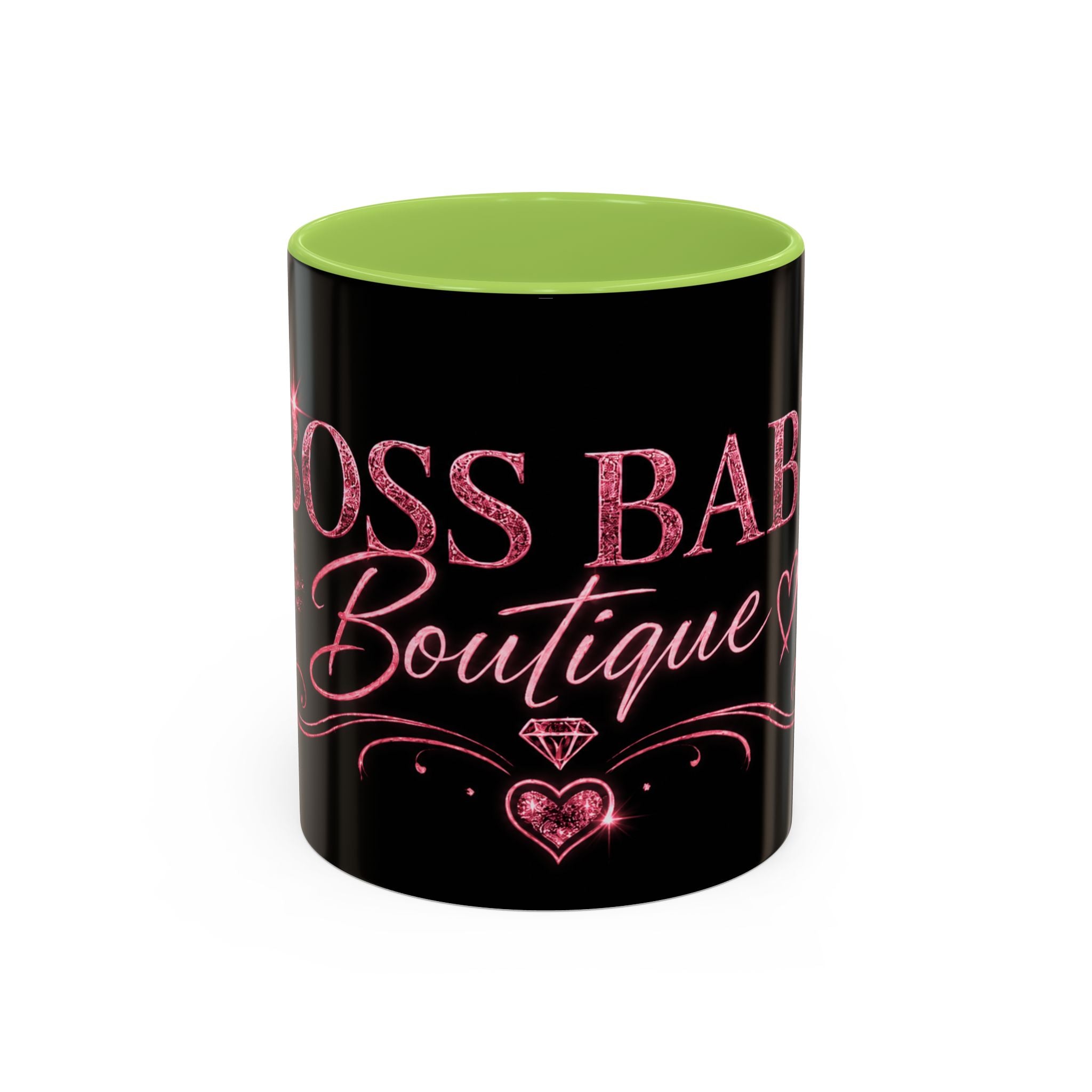 Boss Babe Boutique Coffee Mug — Pink Glitter Script Accent Mug (11/15oz)
