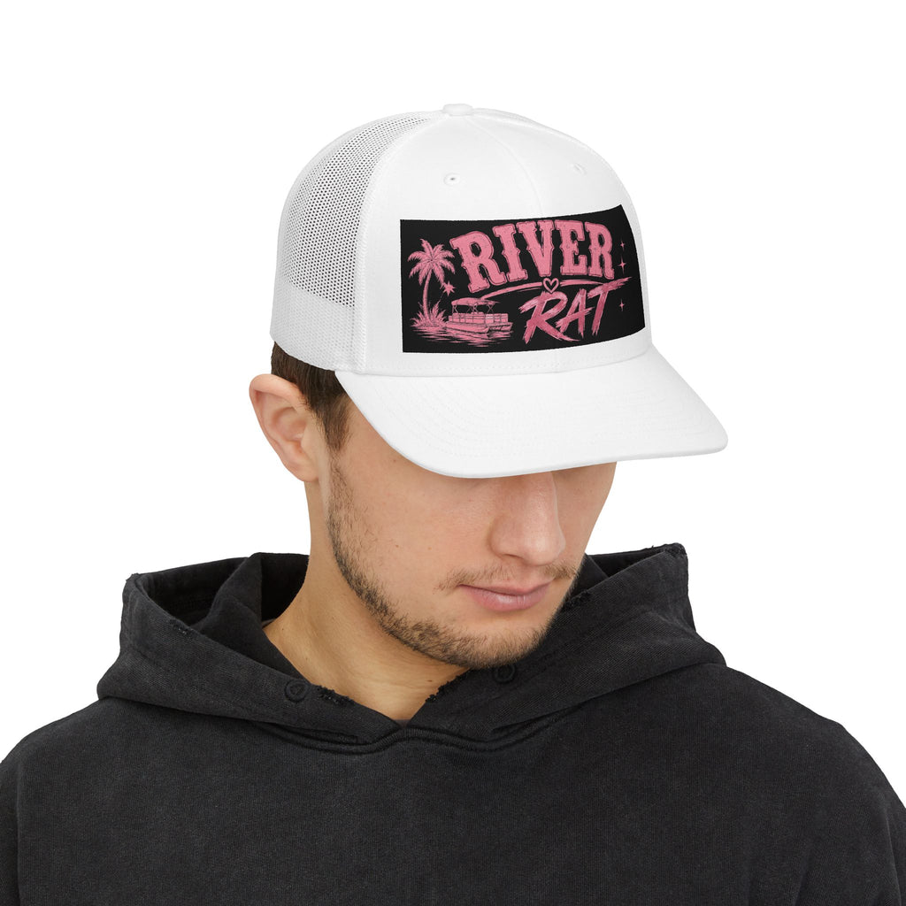 River Rat Trucker Hat — Pink Retro Boat Snapback Cap