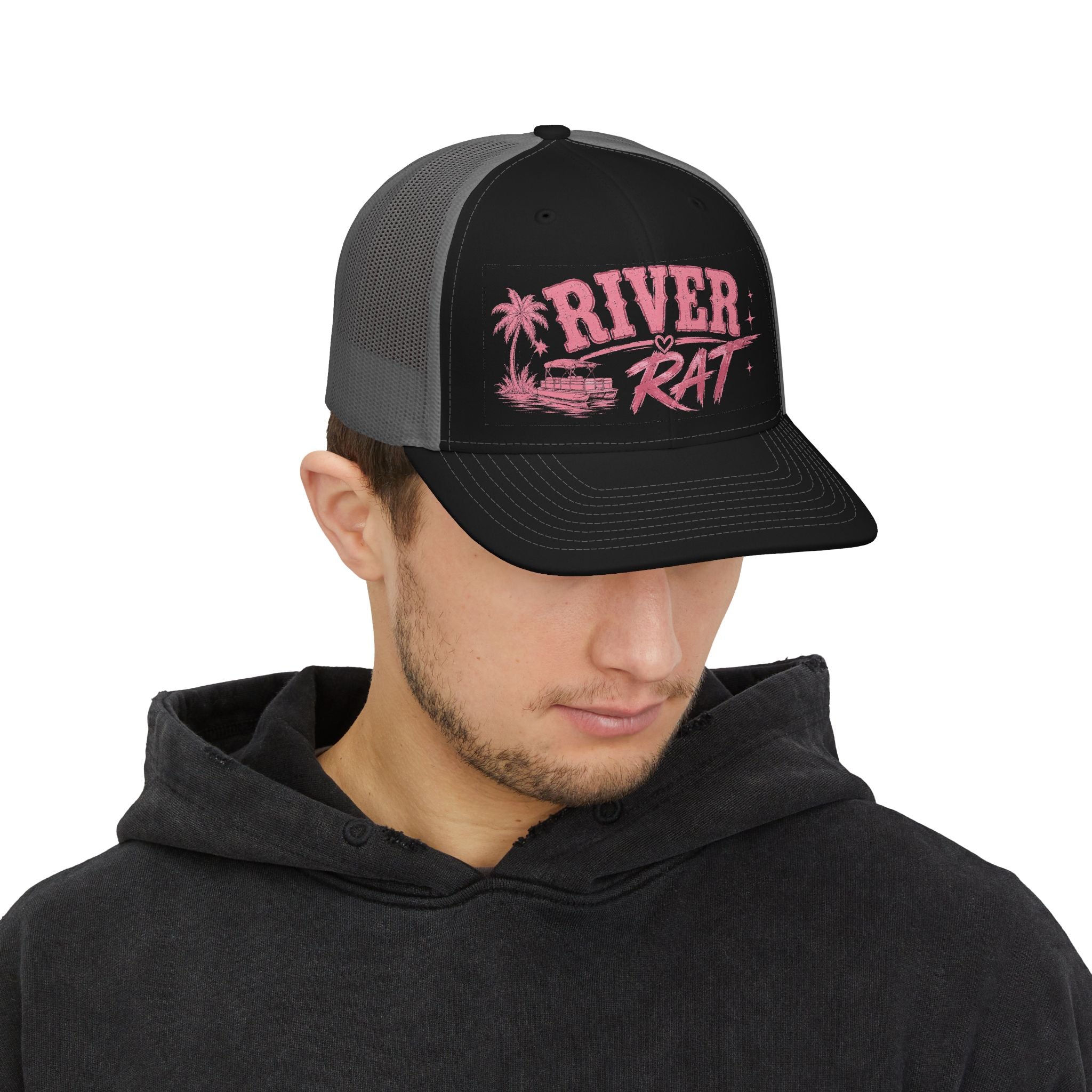 River Rat Trucker Hat — Pink Retro Boat Snapback Cap