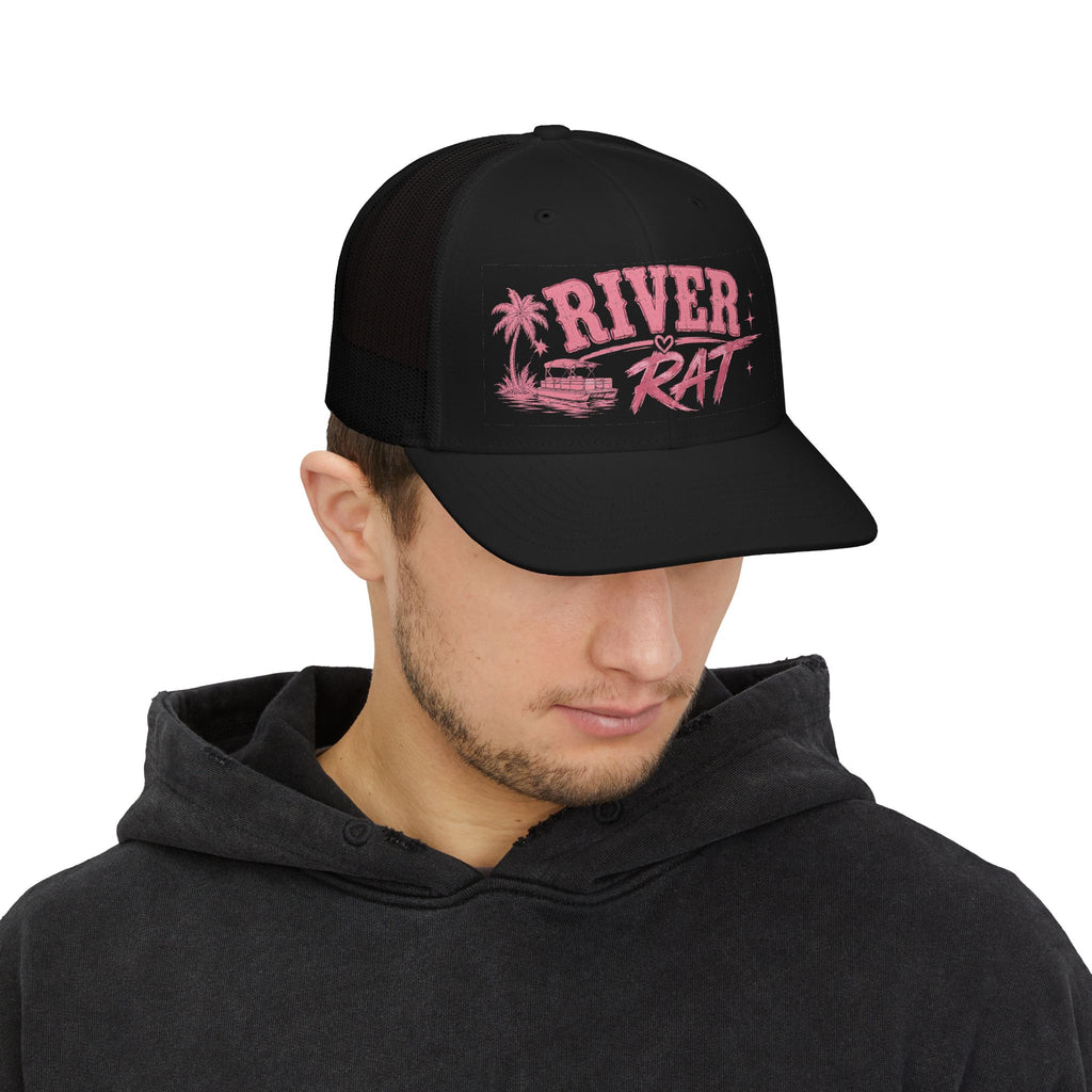 River Rat Trucker Hat — Pink Retro Boat Snapback Cap