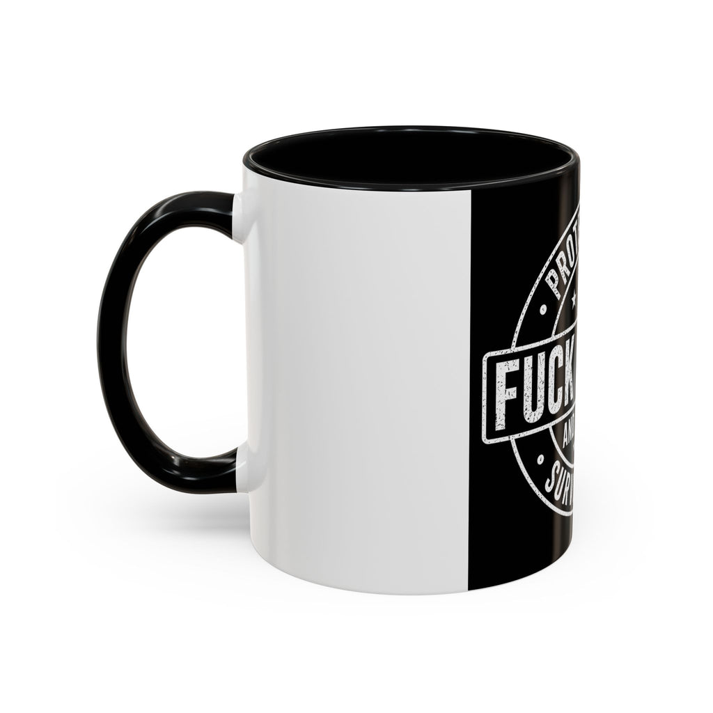 Coffee Mug — "Protected by Surveillance: Fuck Around and Find Out" Black Accent