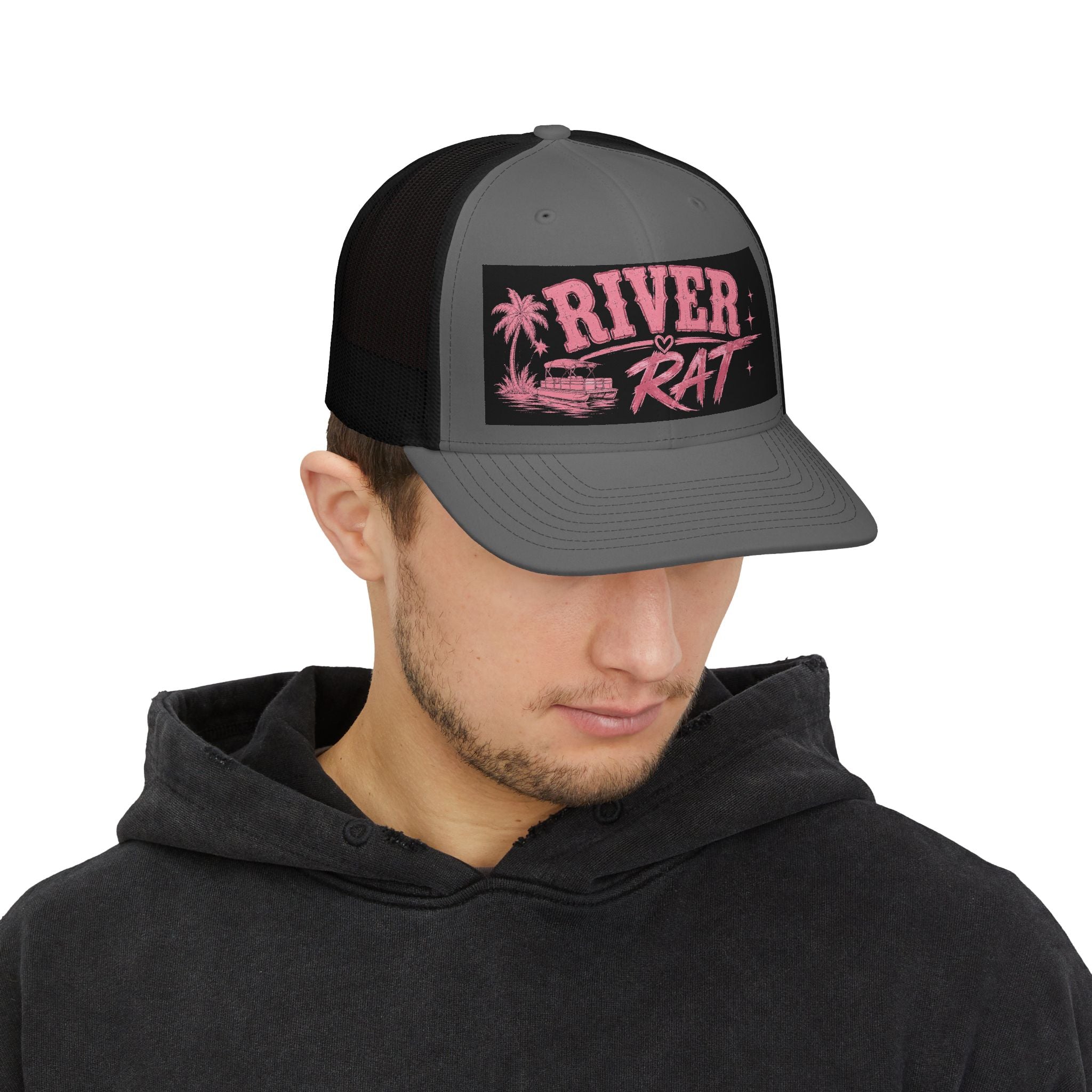 River Rat Trucker Hat — Pink Retro Boat Snapback Cap