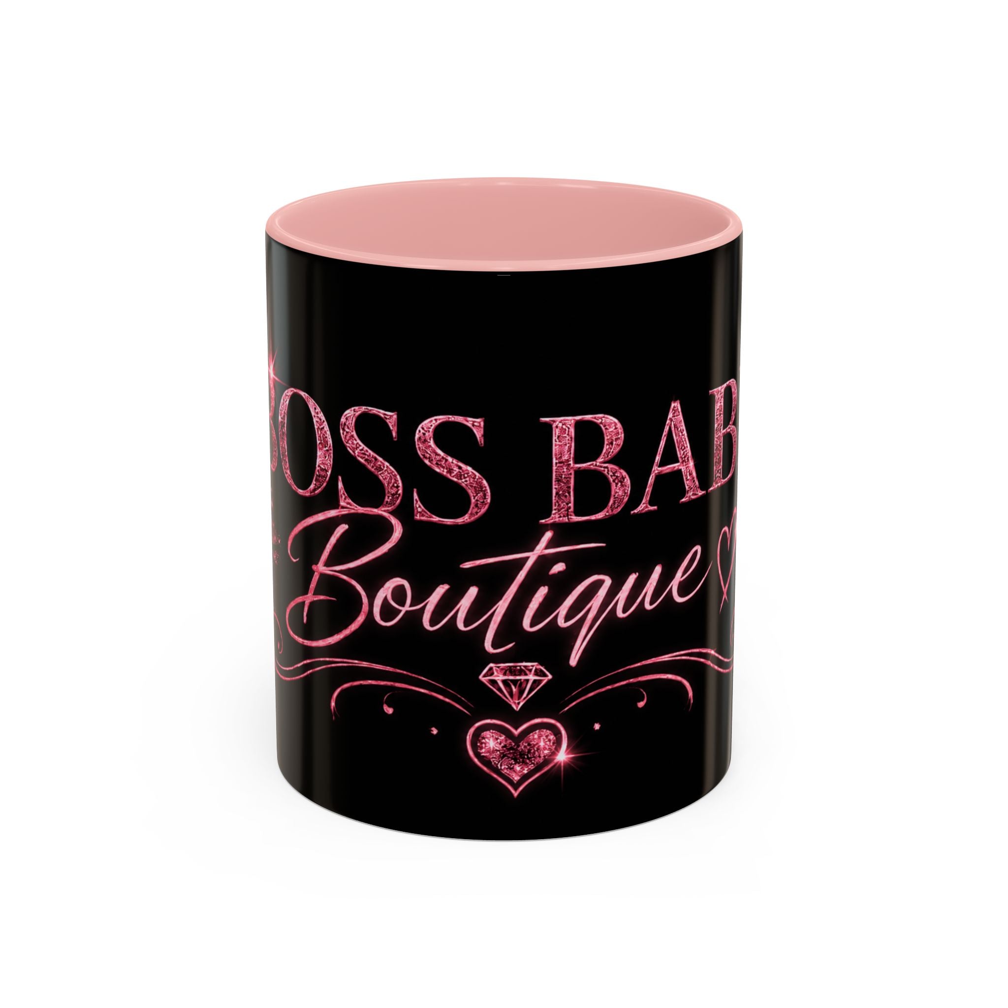 Boss Babe Boutique Coffee Mug — Pink Glitter Script Accent Mug (11/15oz)