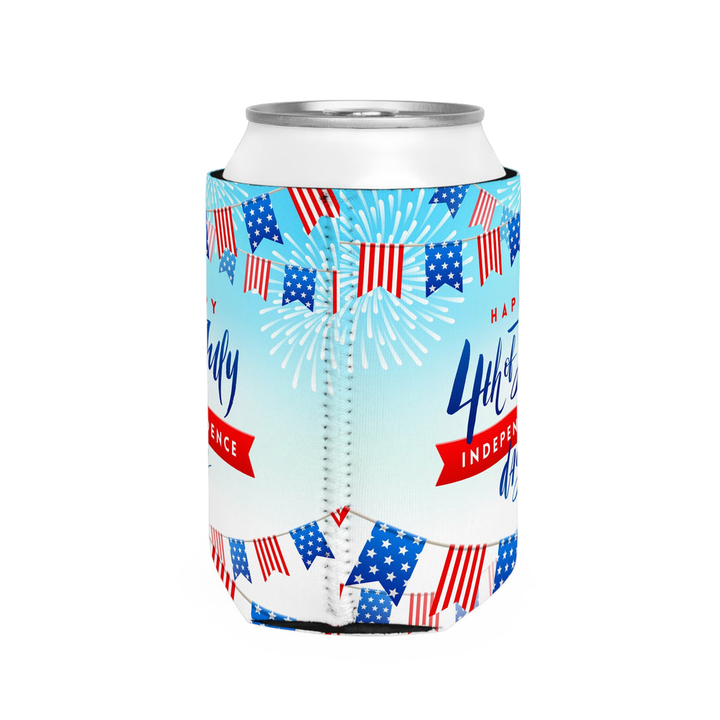 4th of July Can Cooler Sleeve – Independence Day Flag Bunting Koozie